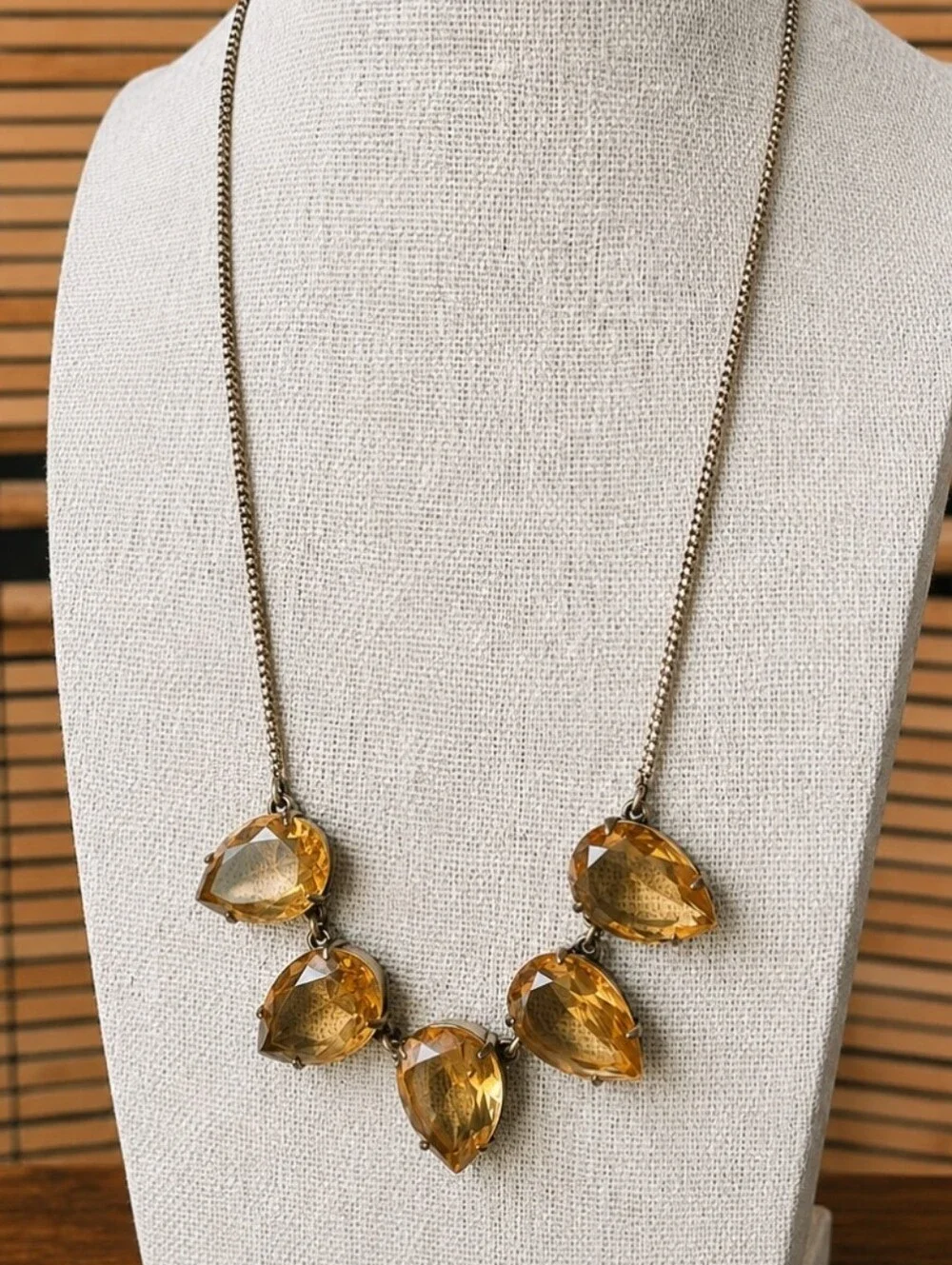 J. Crew Brand Signed Teardrop Faceted Golden Honey Acrylic Statement Necklace